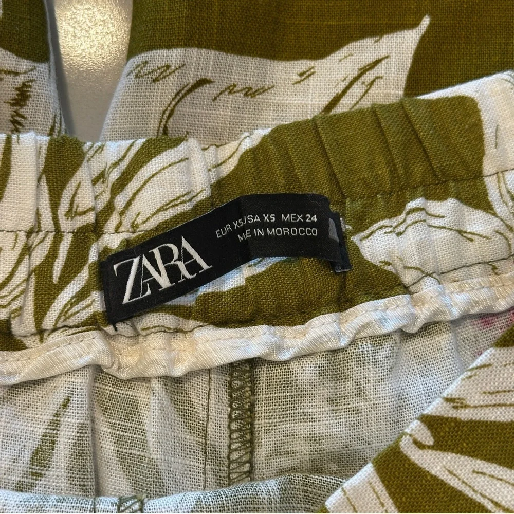 Zara Floral Cinch Waist Linen Pant XS
